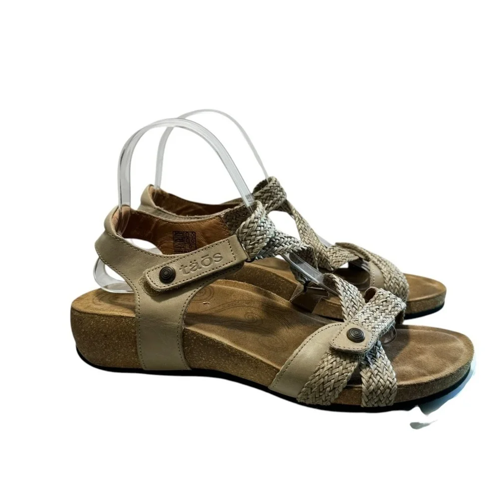 Taos Leather Boho Beach Comfy Tan Strappy Braided Trulie Sandals Women US 9-9.5